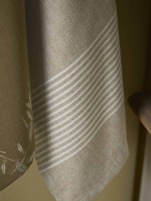 Two Tea Towels - Olive Print & Stripe