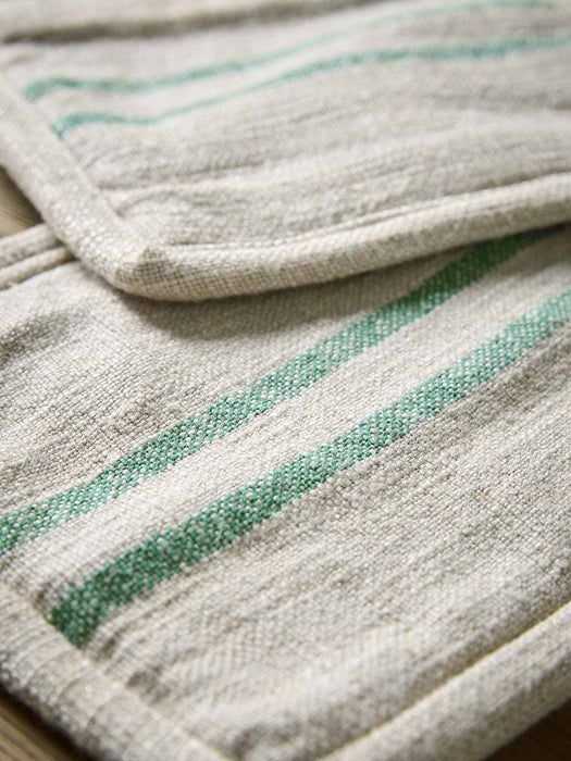 Linen Double Oven Glove - Eucalyptus Stripe