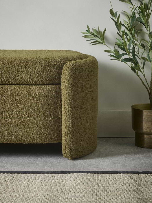 Khaki Boucle Storage Bench