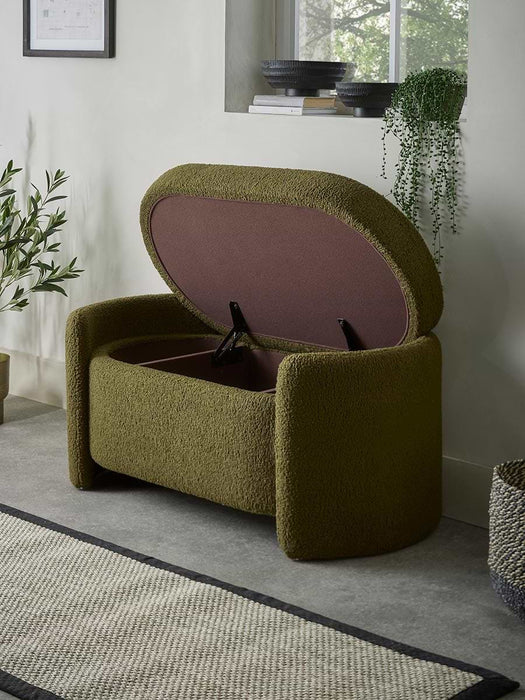 Khaki Boucle Storage Bench