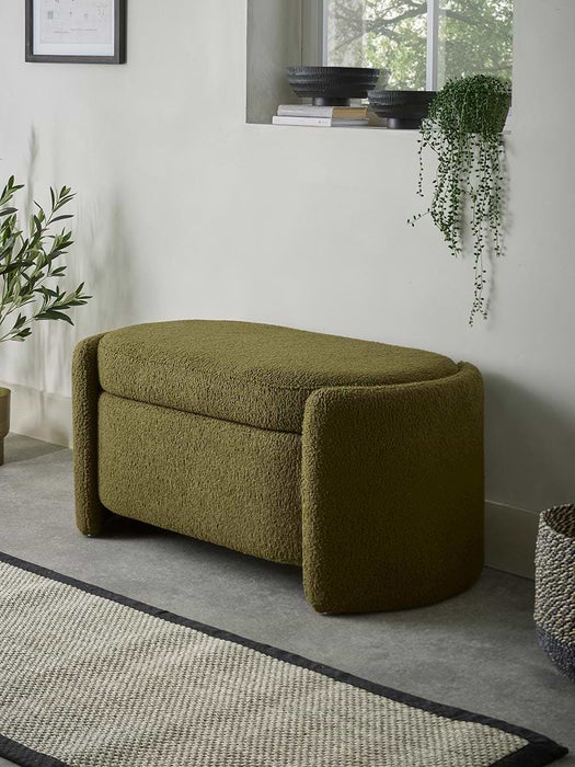Khaki Boucle Storage Bench