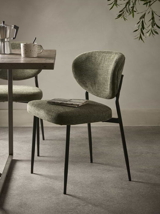 Green Boucle Upholstered Dining Chair - Set of 2