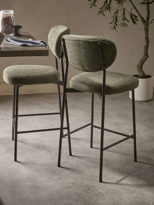 Two Boucle Counter Stools - Green