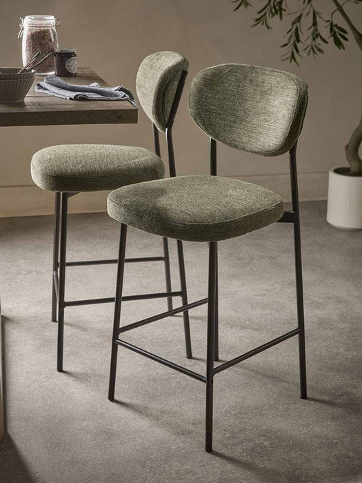 Two Boucle Counter Stools - Green