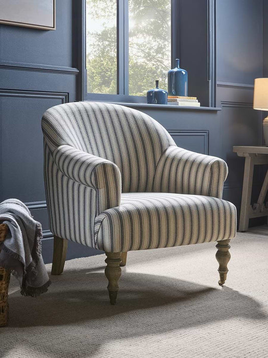French Blue Striped Arm Chair