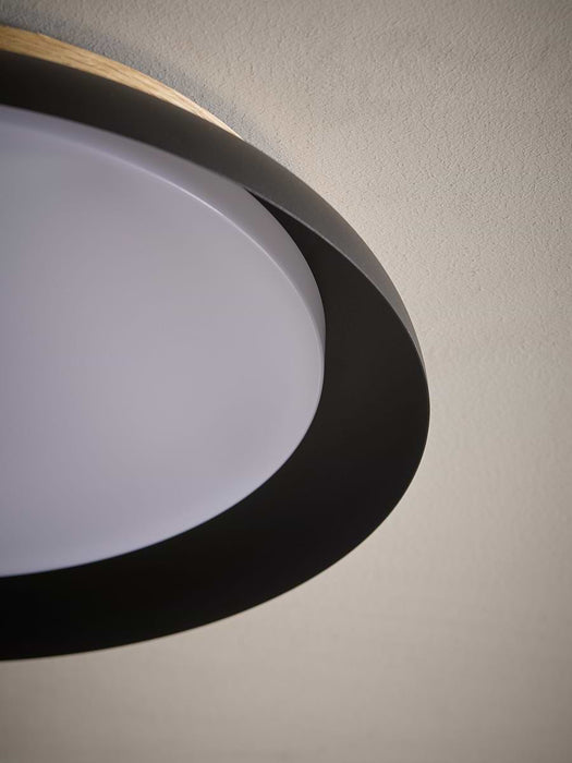 Black Metal & Wood Veneer Ceiling Light
