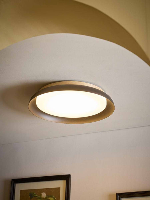Black Metal & Wood Veneer Ceiling Light