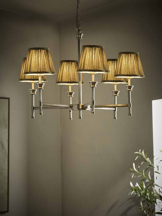 Lucian Six Arm Chandelier with Olive Scalloped Shade