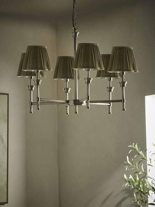 Lucian Six Arm Chandelier with Olive Scalloped Shade