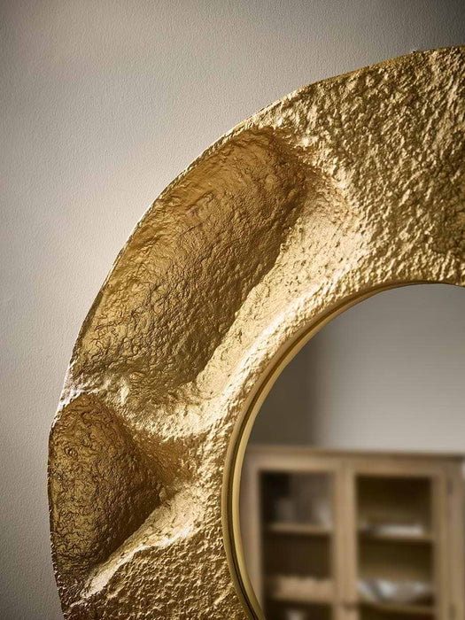 Round Textured Brass Mirror