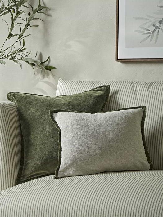 Velvet & Cotton Linen Rectangular Cushion Cover - Moss Green