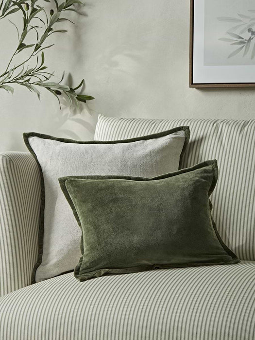 Velvet & Cotton Linen Rectangular Cushion Cover - Moss Green