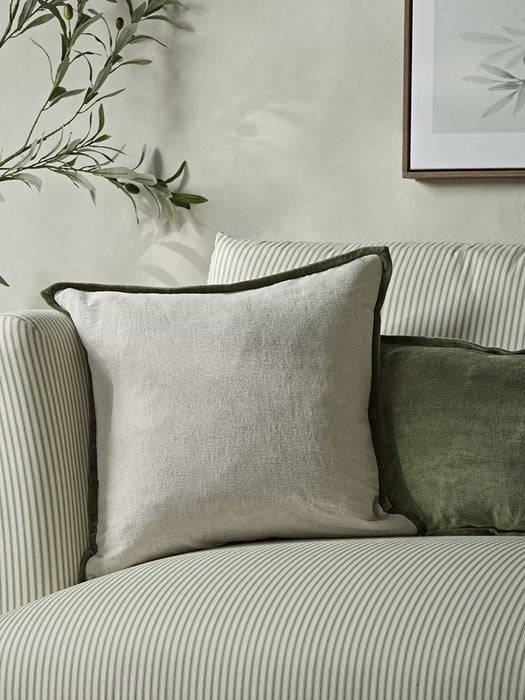 Velvet & Cotton Linen Square Cushion Cover - Moss Green