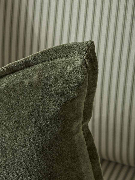 Velvet & Cotton Linen Square Cushion Cover - Moss Green