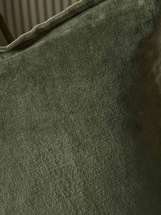 Velvet & Cotton Linen Square Cushion Cover - Moss Green