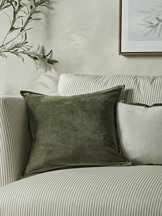 Velvet & Cotton Linen Square Cushion Cover - Moss Green