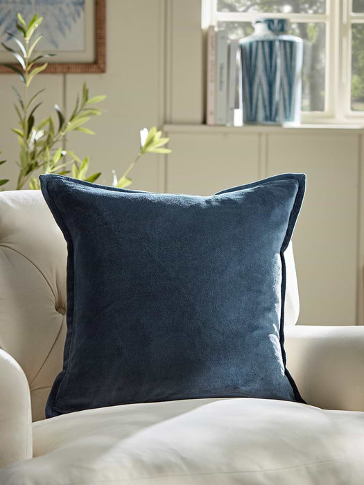 Velvet & Cotton Linen Square Cushion Cover - Steel Blue