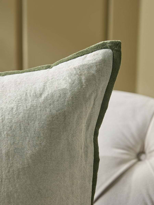 Velvet & Cotton Linen Large Square Cushion Cover - Moss Green