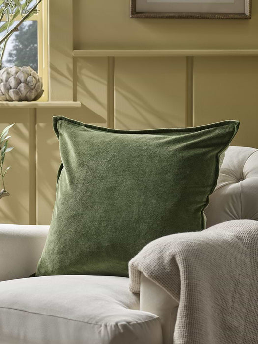 Velvet & Cotton Linen Large Square Cushion Cover - Moss Green