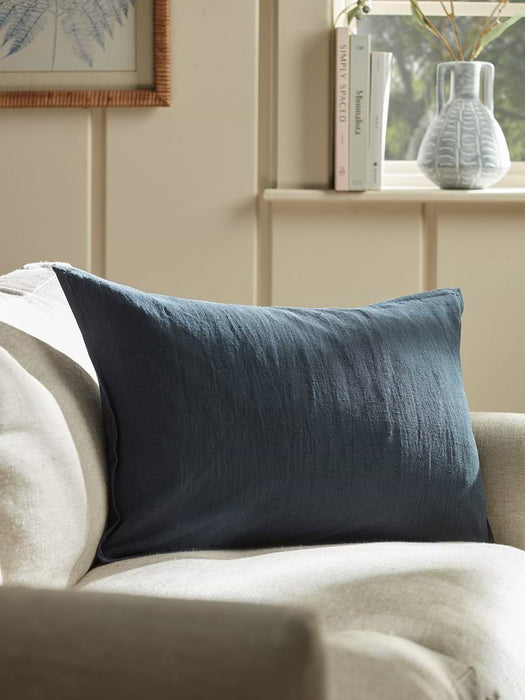 Cotton Linen Rectangular Cushion Cover - Steel Blue