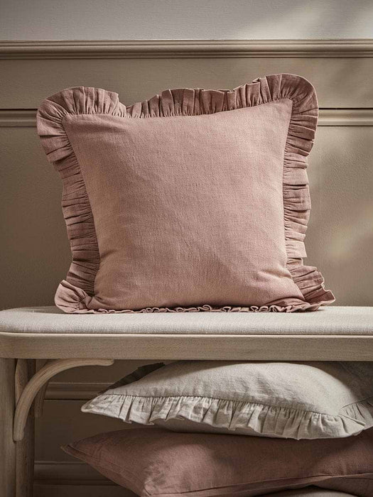 Ruffle Cotton Linen Square Cushion Cover - Vintage Rose