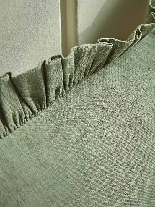 Ruffle Cotton Linen Square Cushion Cover - Fern Green