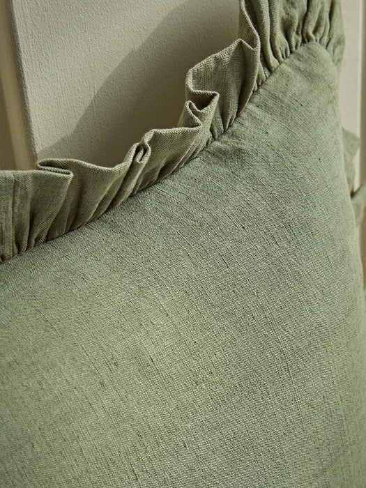 Ruffle Cotton Linen Square Cushion Cover - Fern Green