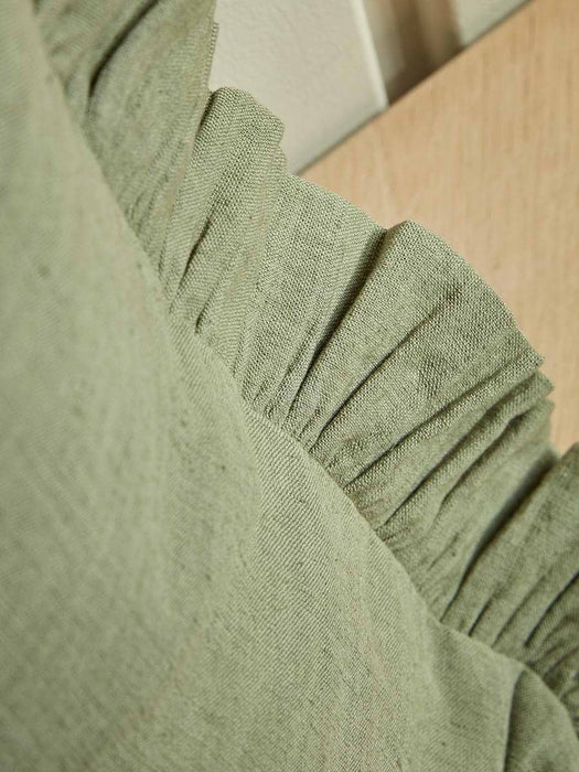 Ruffle Cotton Linen Square Cushion Cover - Fern Green