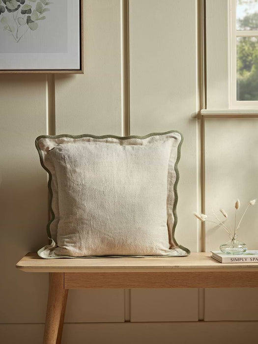 Scalloped Square Cushion Cover - Fern Green
