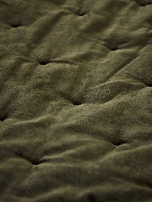 Reversible Velvet & Cotton Linen Kingsize Quilt - Moss Green