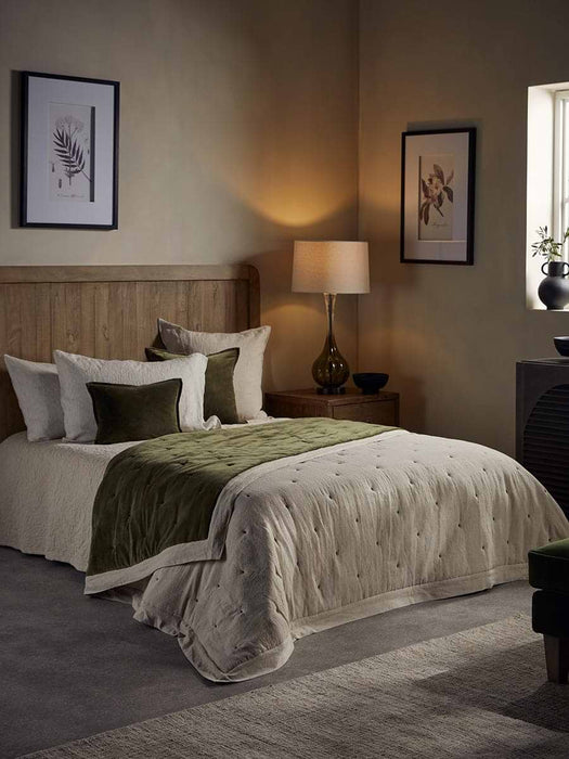 Reversible Velvet & Cotton Linen Kingsize Quilt - Moss Green