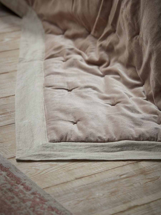 Reversible Velvet & Cotton Linen Kingsize Quilt - Putty