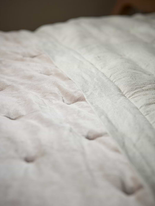 Reversible Velvet & Cotton Linen Kingsize Quilt - Putty