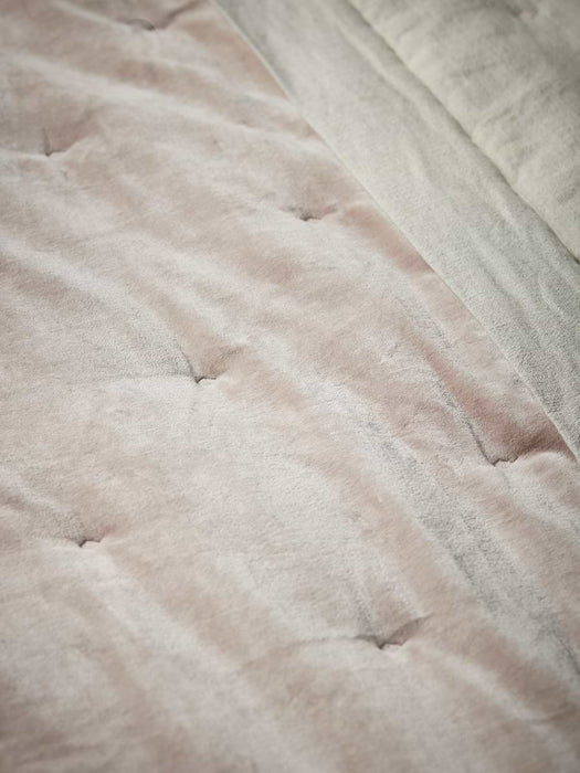 Reversible Velvet & Cotton Linen Kingsize Quilt - Putty