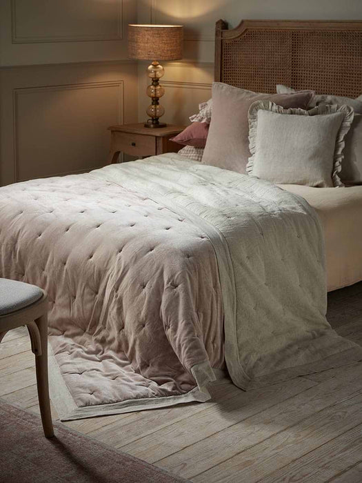 Reversible Velvet & Cotton Linen Kingsize Quilt - Putty