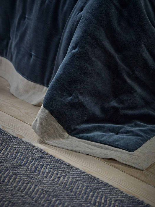 Reversible Velvet & Cotton Linen Kingsize Quilt - Steel Blue