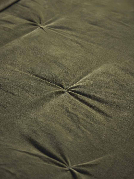 Pintucked Velvet & Cotton Linen Kingsize Quilt - Moss Green
