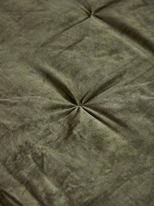 Pintucked Velvet & Cotton Linen Kingsize Quilt - Moss Green