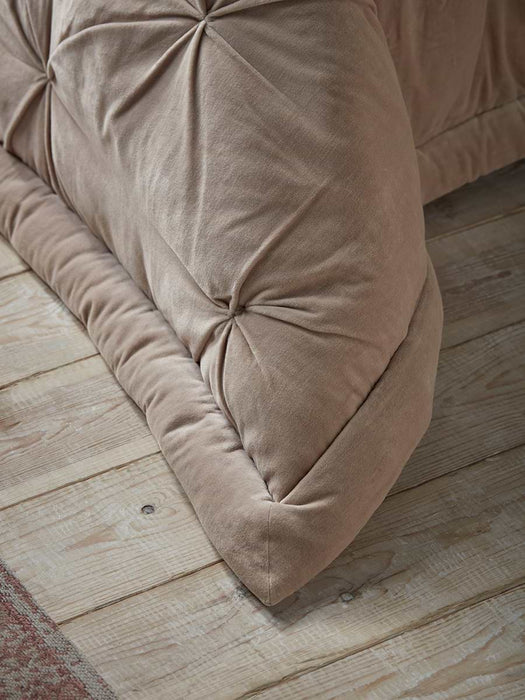 Pintucked Velvet & Cotton Linen Kingsize Quilt - Putty