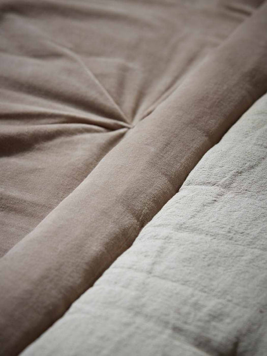 Pintucked Velvet & Cotton Linen Kingsize Quilt - Putty