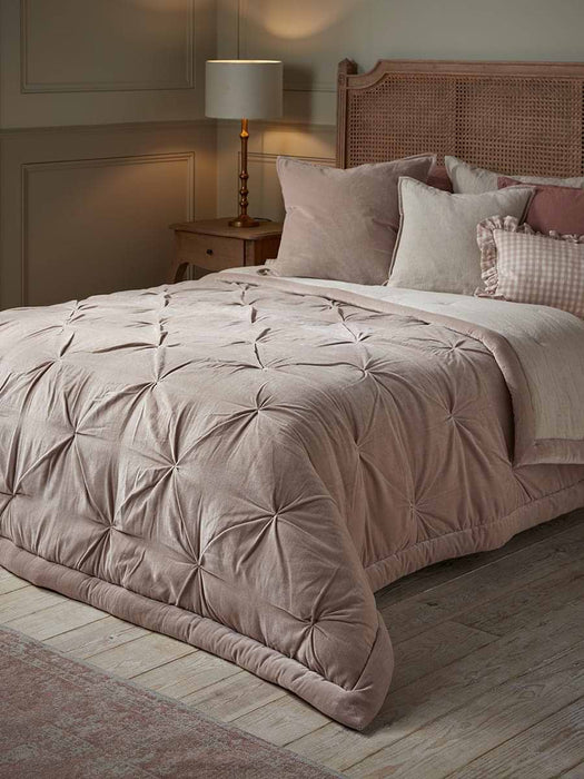 Pintucked Velvet & Cotton Linen Kingsize Quilt - Putty