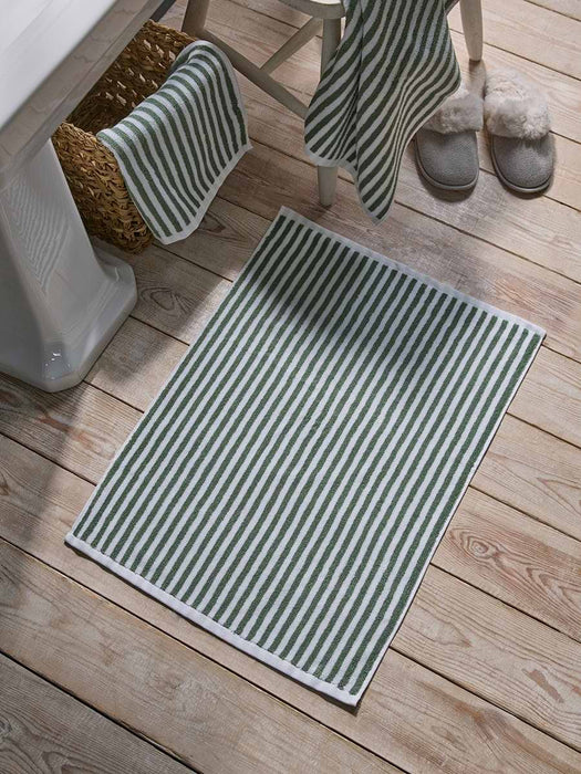 Cotton Striped Bath Mat - Eucalyptus