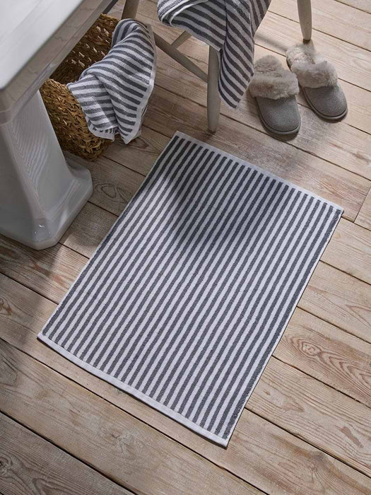 Cotton Striped Bath Mat - Cloud Grey