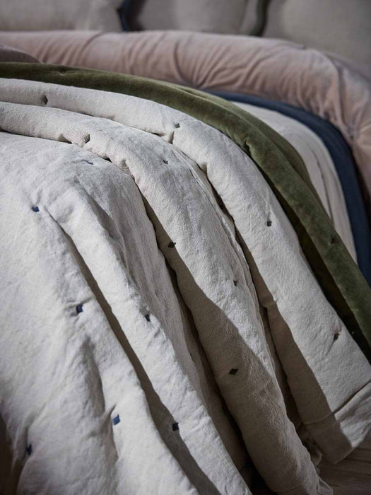 Reversible Velvet & Cotton Linen Kingsize Quilt - Steel Blue