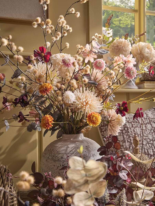 Three Faux Miniature Dahlia Sprays - Rust Mix