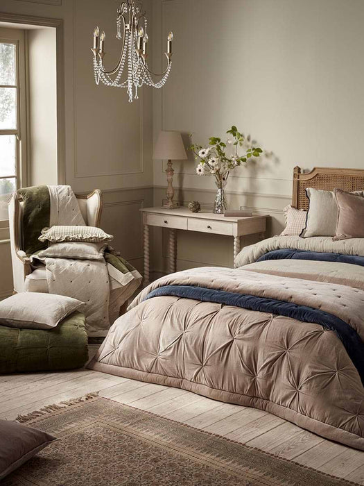 Reversible Velvet & Cotton Linen Kingsize Quilt - Putty