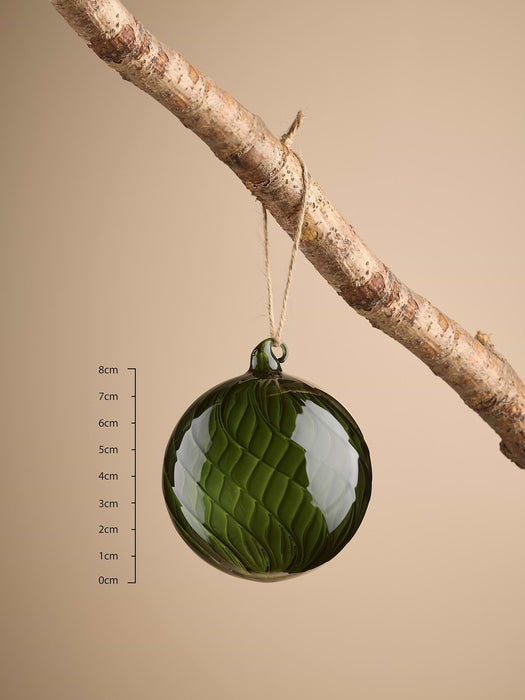 Six Swirl Glass Baubles - Spruce - Small