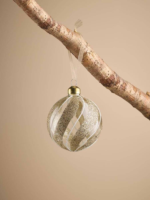 Twelve Glittered Striped Glass Baubles