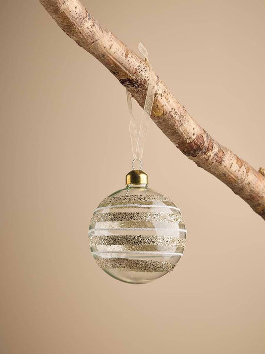 Twelve Glittered Striped Glass Baubles