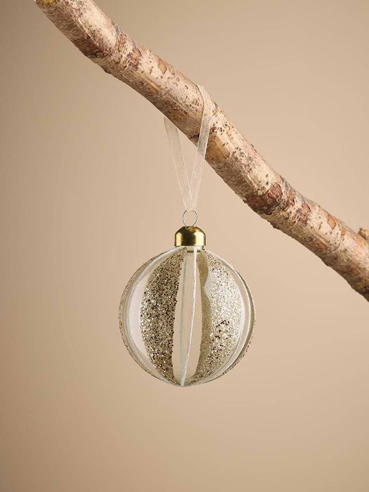 Twelve Glittered Striped Glass Baubles